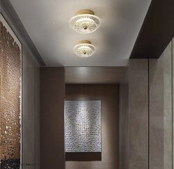 Nordic Golden Light Luxury Hallway Lamp, Modern Minimalist Internet-Famous Personalized Creative Corridor Balcony Entrance Crystal Lamp