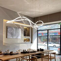 Minimalist Living Room Bar Counter Long Dining Table DIY Silicone Pendant Light Creative Musical Note Art Winding 360-Degree Line Lighting