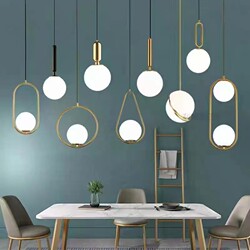All-Copper Light Luxury Bedside Pendant Lamp, Post-Modern Minimalist Bedroom Single-Head Lighting Fixture, Restaurant Bar Counter Trendy Glass Pendant Lamp
