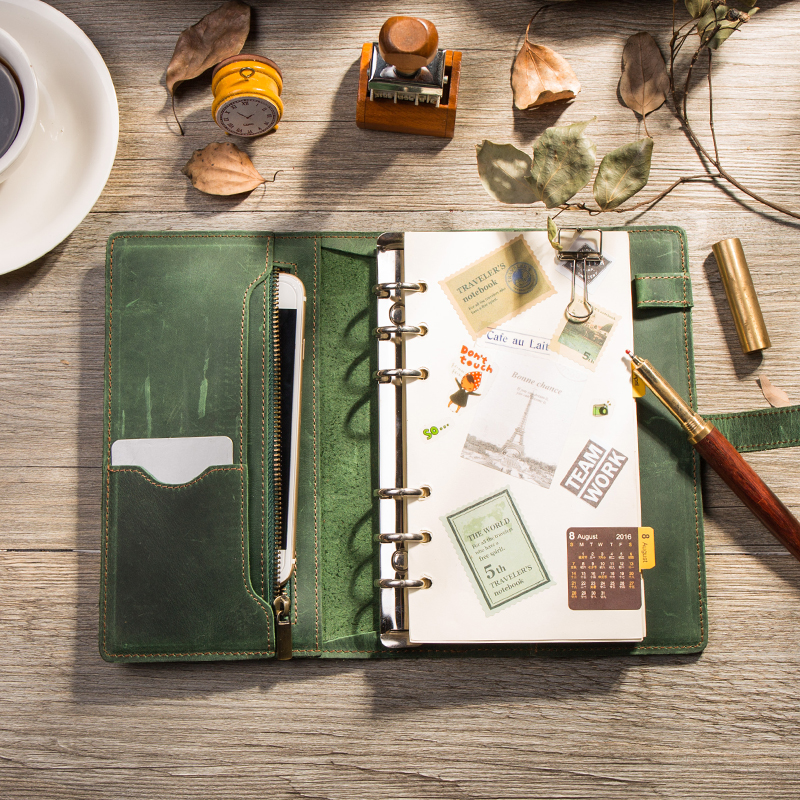 Leather buckle upgrade cowhide hand ledger travel notebook zipper retro notebook binder diary A5A6