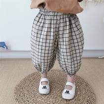 Custom Boys and Girls cute high waist bloomers children loose plaid anti mosquito pants cotton linen pants 504