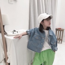 Concave shape fashionable childrens clothing boys and boys bat sleeve denim jacket childrens retro punk coat 148