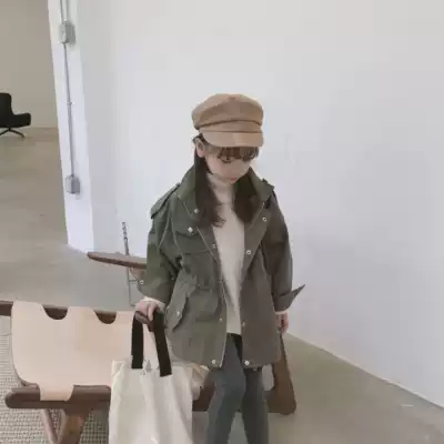 Motorcycle style double-layer children's clothing men and women's loose tooling jacket windbreaker children's medium-long coat 557