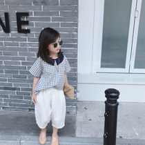 Korean custom boys and girls small plaid color color collar cotton short sleeve doll shirt childrens Mori lapel shirt 350