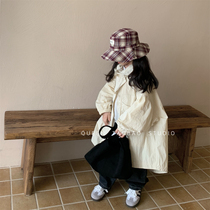 Childrens coats 2023 autumn new Korean style girls solid color long windbreaker boys baby hooded windproof jacket