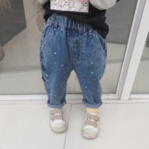 Customized personality outside pants custom boys and girls soft denim carrot pants children spray paint vintage trousers 210
