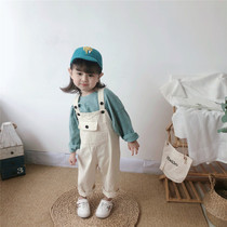 Childrens clothing childrens cotton casual strap trousers male and female children twill loose strap pants 454