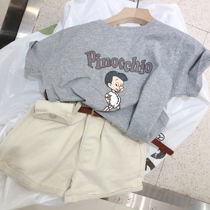 Childrens clothing boys and girls basic cartoon print letter T-shirt children cotton loose short sleeve top T250