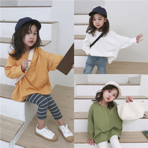 Super textured childrens clothing boys and girls solid color Long Sleeve T shaped cotton medium length T-shirt top 294