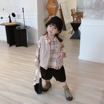Practical Korean autumn and winter boys and girls cotton linen pressed cotton waistcoat shoulder children loose thickened cotton vest 786