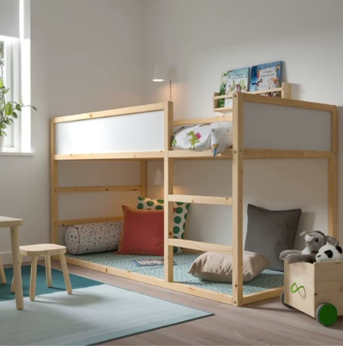 Двойное кровати с двойным кроватями Ikea Cura Dual -Eruge High и Low Loids Upper и нижние кровати на верхних и нижних слоях кроватей могут перевернуть весь ограждение с твердым деревянным ремнем