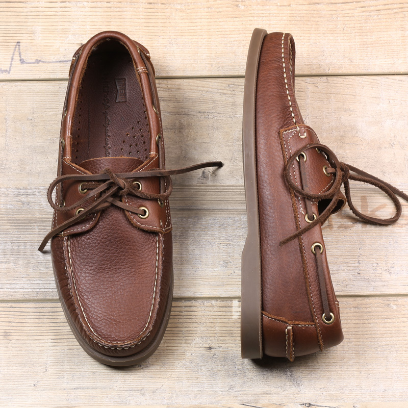 Tmens/Tianmianshi Top-Grain Cowhide Nubuck Boat Shoes Men's Slip-On Waterproof Sailing Shoes Summer Genuine Leather Sandals