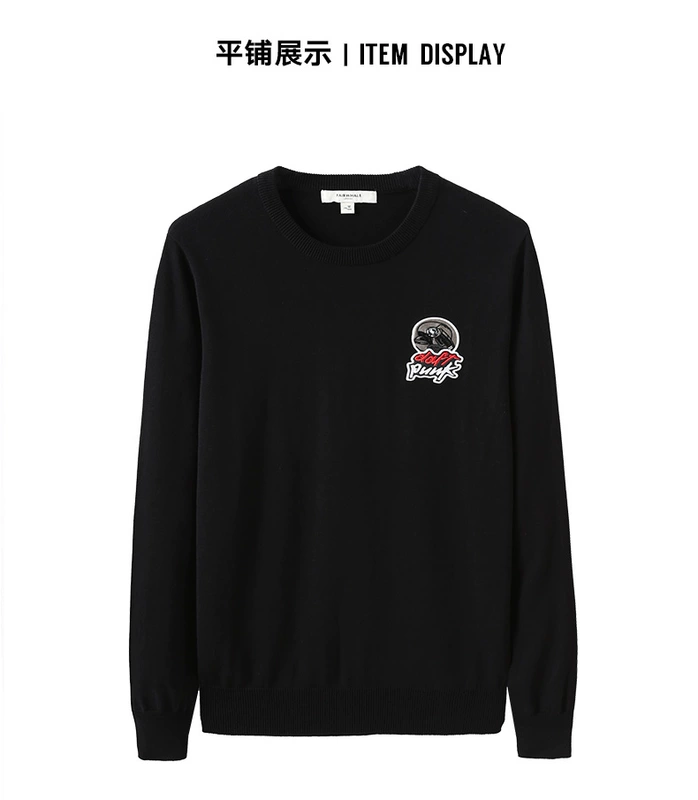 Mark Huafei Hàng dệt kim Nam mùa thu và mùa đông Thời trang giản dị Cotton Tương phản Patch Appliqué Áo len cổ tròn