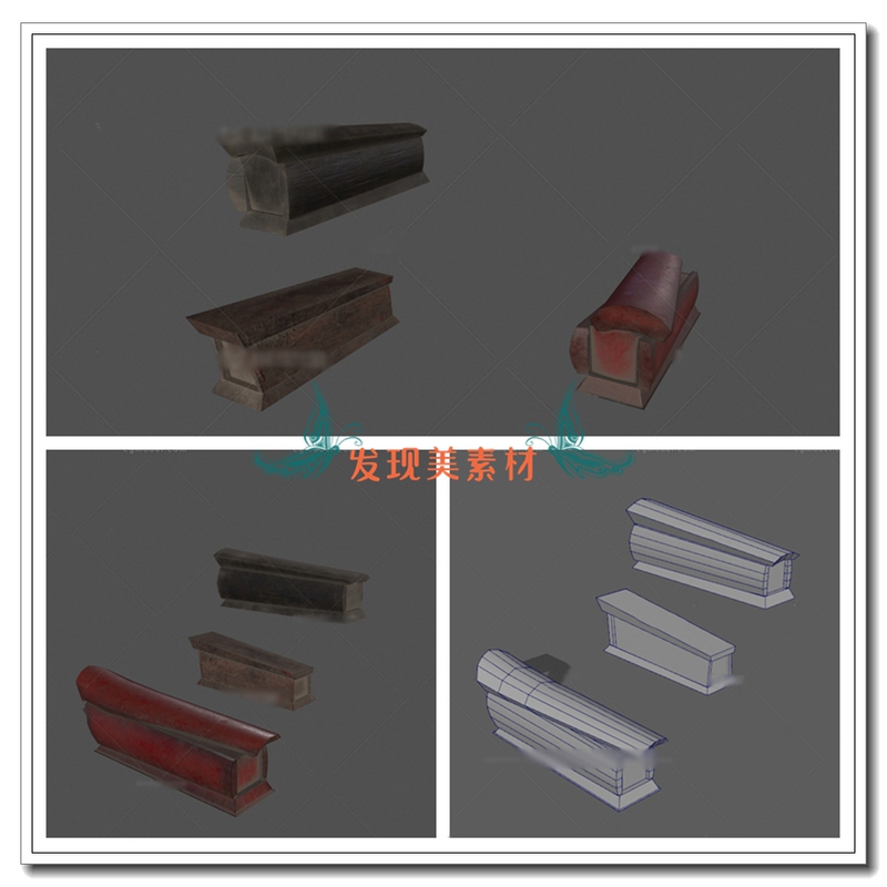 Fbx Universal Format 3D Chinese-Style Retro Coffin with Texture Model Source File T1800