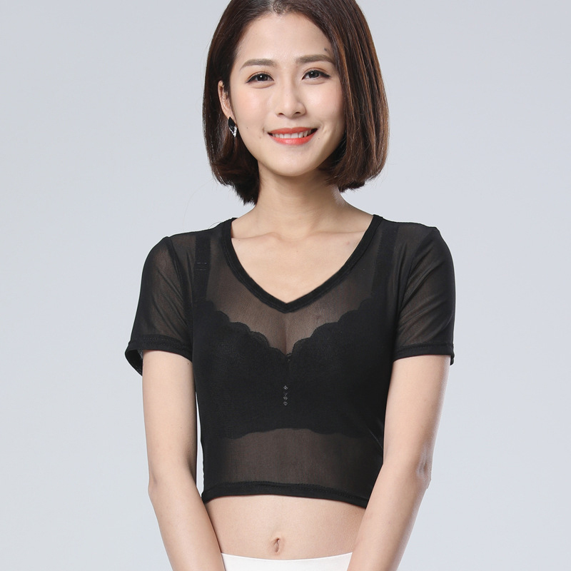Half-Length Base Shirt, Mesh T-Shirt for Women, Slim Fit, Plus Size, Inner Wear, Short-Sleeved, Sexy, See-Through, Transparent, Tight-Fitting, Half-Length Sheer Fabric Half-Length Base Shirt, Mesh T-Shirt for Women, Slim Fit, Plus Size, Inner Wear, Short-Sleeved, Sexy, See-Through, Transparent, Tight-Fitting, Half-Length Sheer Fabric