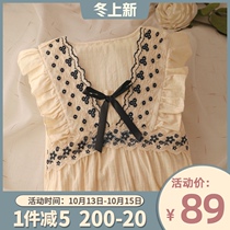 Baroque court style pajamas women 2021 new cotton spring and autumn women Autumn long sleeved nightskirts