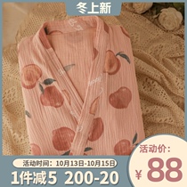 Peach Oolong Japanese kimono cotton gauze pajamas spring and autumn womens long sleeves ins oil painting style home wear
