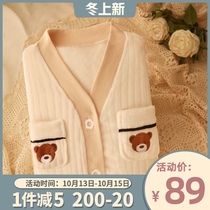 Japan pajamas spring and autumn women winter bear V-collar flannel padded Warm new set