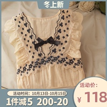 Baroque court style Japanese Japanese Foreign fresh retro cotton pajamas spring and autumn women long sleeve sweet home wear