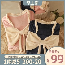 Light retro Japanese sweet bow pajamas spring and autumn women Winter Island Velvet girl long sleeve home wear