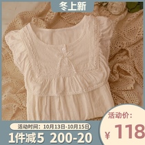 Very expensive fabric Japanese court retro sweet cotton pajamas spring and autumn womens long sleeve new home wear