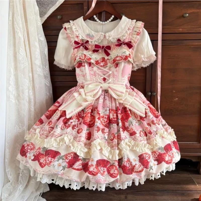 Lolita Dress Strawberry Fantasia New Style Strawberry Strawberry Jsk Original Pattern Print Sweet Dress