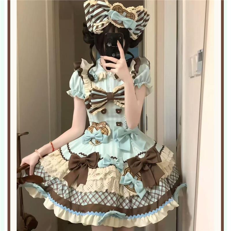 Seal Cream Sugar House Thin Chocolate Bear Cookies in Stock Original Lolita Thin Chocolate Bear Cookies Cute Lolita Princess Dress