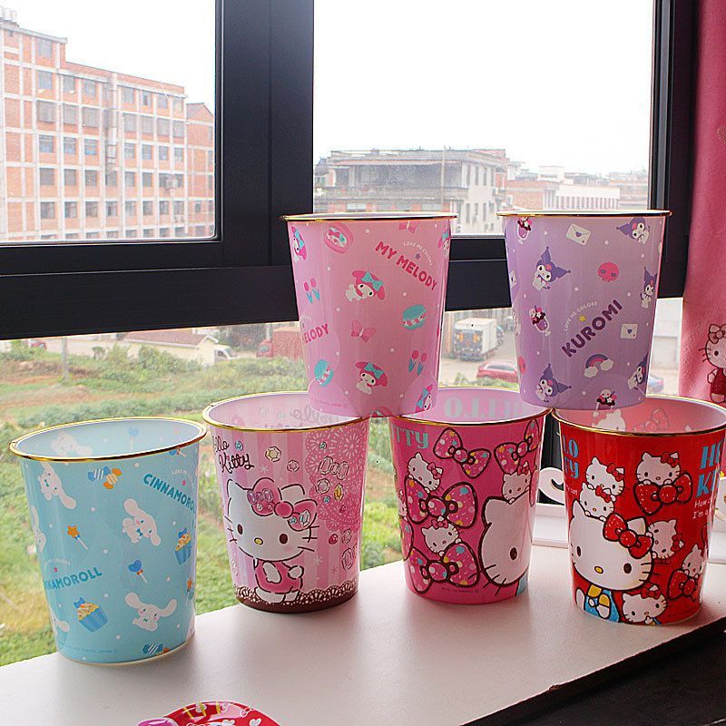 Cartoon Melody Dormitory Cute Household Trash Can Girly Bathroom Bedroom Plastic Bin Wastebasket