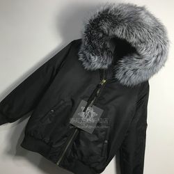 Trendy brand winter new size men's cotton short style silver fox large fur collar detachable jacket hooded thickened baseball uniform