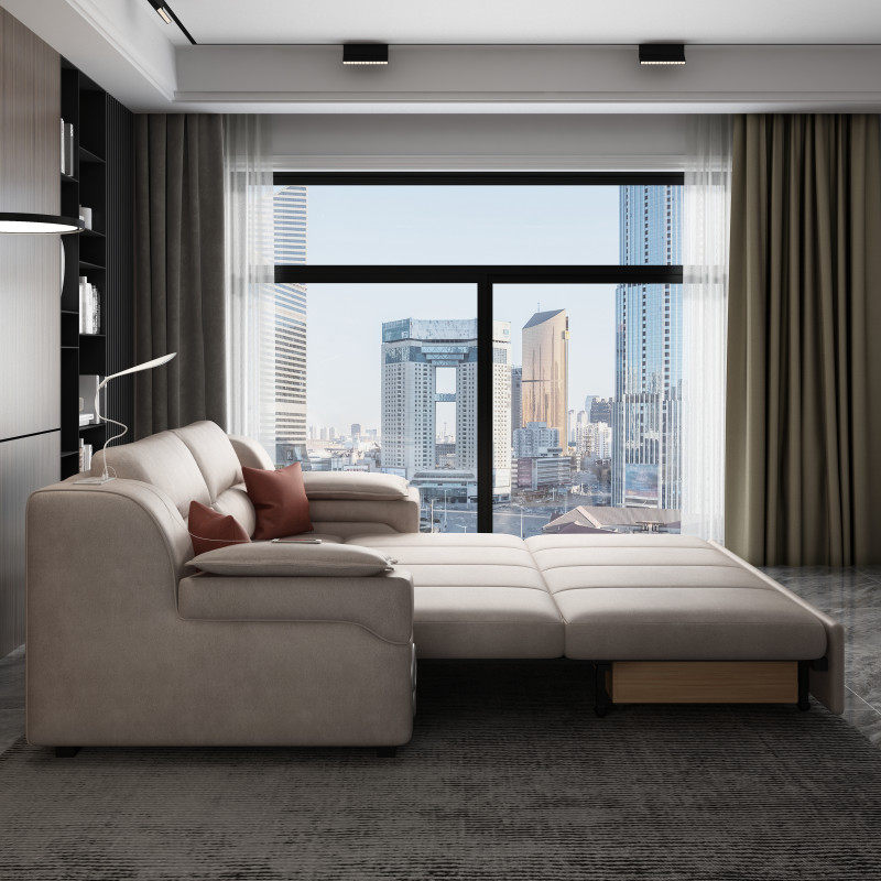 Free-Wash Tech Cloth Solid Wood Sofa Bed Dual-use Foldable Small Household Type Double Living Room Multifunction Telescopic Storage Comb-Taobao