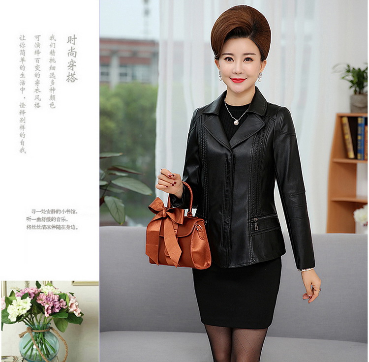 Áo khoác da nữ trung niên áo khoác ngắn mùa xuân và mùa thu 30-40-50 tuổi Mẹ trung niên phụ nữ tải mùa thu áo khoác da nữ đẹp