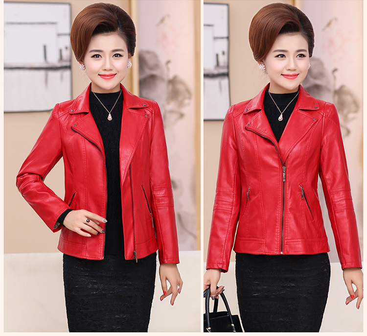 Áo ngắn trung niên mùa xuân và mùa thu da ngắn 30-40-50 tuổi 2017 áo mới mùa thu cho phụ nữ trung niên áo da thật