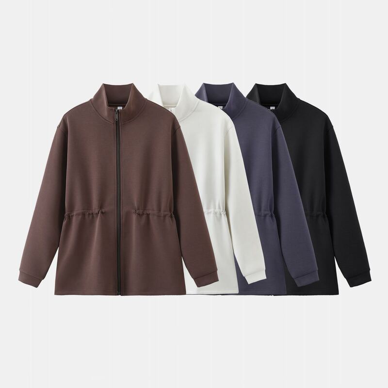 Spring and Autumn Modal Sand Washed Air Layer Stylish Waist-Cinching Women's Zipper Windbreaker Jacket 070