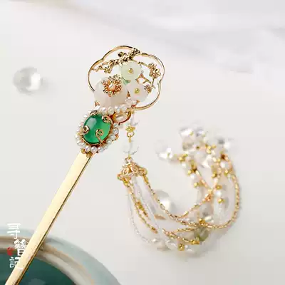 Original handmade Hanfu cheongsam headdress Retro wind plate hair long tassel hairpin headdress group fan Step hairpin painting fan