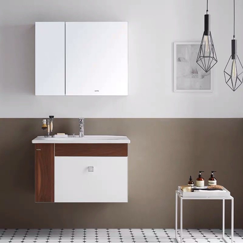 Wrigley Bathroom Modern Nordic wall-mounted multi-layer solid wood wash bench Mirror cabinet Ceramic bath room cabinet APGMD8G3
