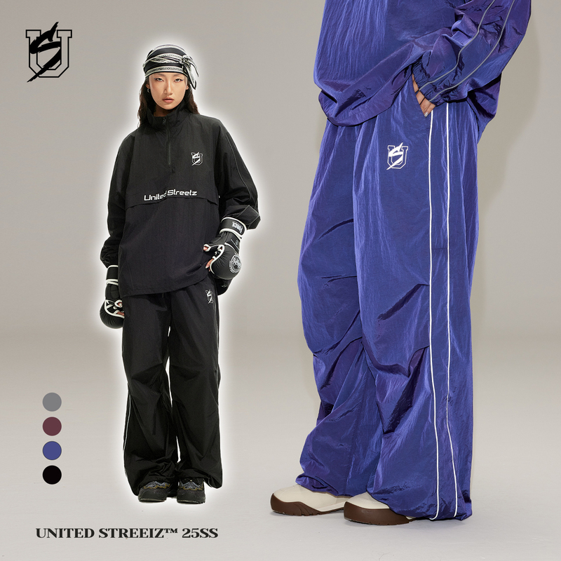 Us Federal Street Brand Reflective Four-Way Pants with Reflective Design, Textured Fabric, Hip-Hop Breathable Windbreaker Set