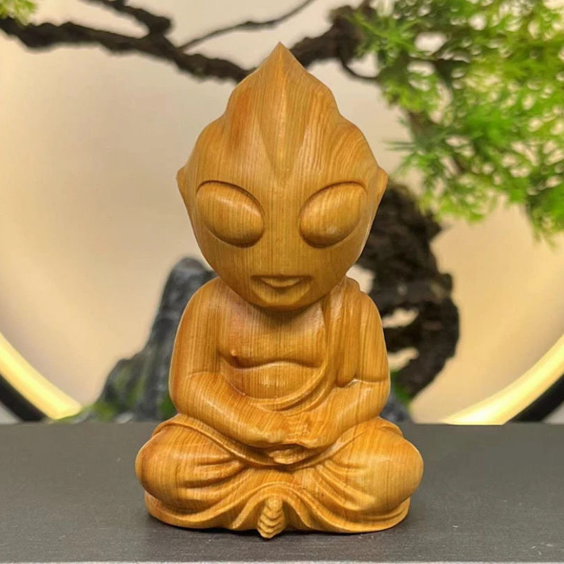 Резьба по скале из кипариса Ultraman креативная ручка из зеленого сандалового дерева Дига Будда украшение ручной работы игрушка подарок на день рождения Изображение 1
