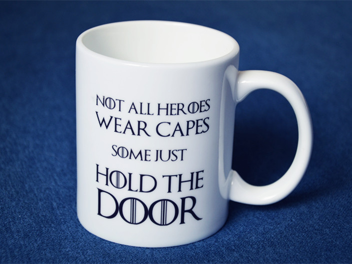 Power Play Perimeter Hold the Door Ado Macs Reinforced Porcelain White Cup