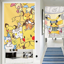 Pikachu curtain kitchen bedroom partition curtain cartoon anime childrens room fabric half curtain decorative curtain free of holes
