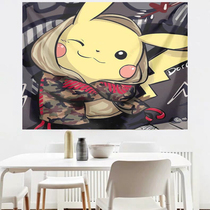Pikachu hanging cloth Japanese Cartoon Cartoon tapestry ins Net Red live background cloth childrens room wall decoration cloth