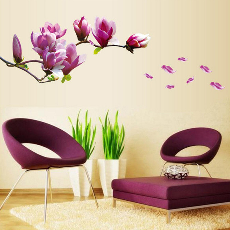 Warm magnolia flower wall stickers porch bedside creative wallpaper decals living room bedroom study decoration removable