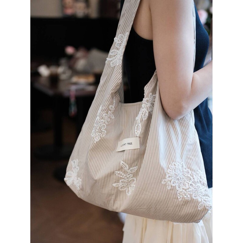 2026 Summer Original White Sequin Flower Single Shoulder Underarm Canvas Bag Large Hobo Wanderer High-Capacity Bag 2026 Summer Original White Sequin Flower Single Shoulder Underarm Canvas Bag Large Hobo Wanderer High-Capacity Bag