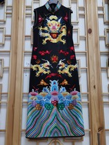 Sea water river cliff Cloud dragon clothes fabric Featured gifts hand embroidery Old embroidery pieces Beijing embroidery hand embroidery Dragon robe