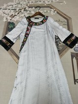 Original ethnic style womens clothing seed embroidery hand embroidery flower rich Chinese style retro silk dress
