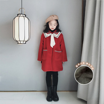 Ai Upper girl red hairy great coat 2021 winter dress new CUHK Scout thickened Christmas jacket