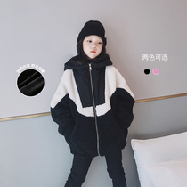 AiUpper girl lambs plush jacket 2021 winter dress new CUHK child casual parquet thickened with cap blouses