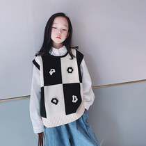 Aijin girls waistcoat 2022 spring dress new CUHK Tong Han version of foreign air outside wearing knitted vest sleeveless sweaters