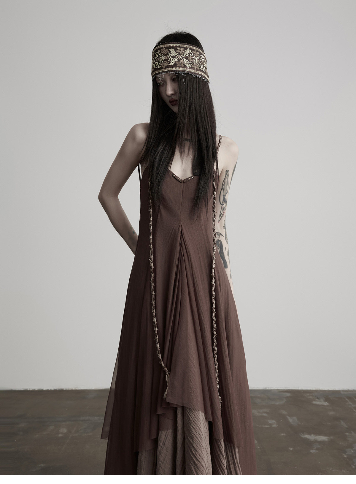 INDULGE Hand-Woven Beaded Back-Tie Layered Slip Dress