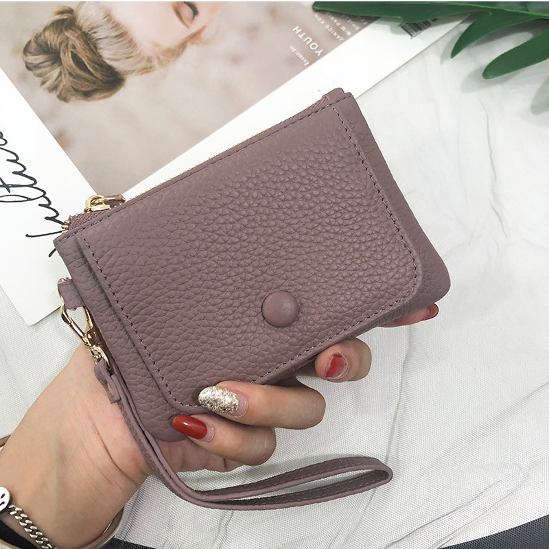 Lady Short Purse Genuine Leather 2021 New Pull Chain Small Zero Wallet Brief Stylish Woman Coin Wrist Bag