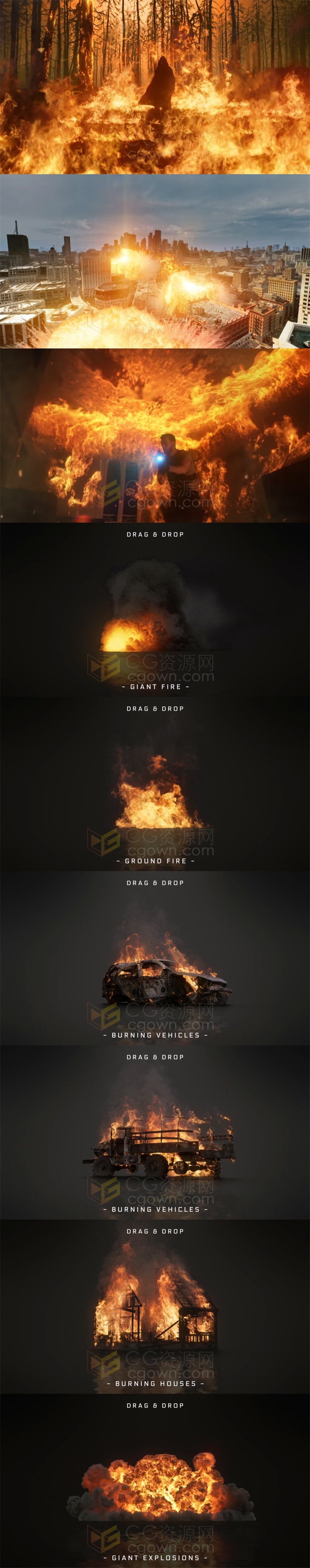 4K分辨率视频素材-146组火焰燃烧爆炸场面特效合成动画+透明通道